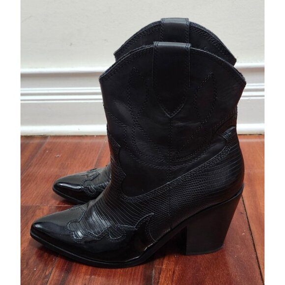 ALDO Nurodeo Black Leather Cowboy Boots Women’s  11 Western Block Heel Pointed - Picture 7 of 16